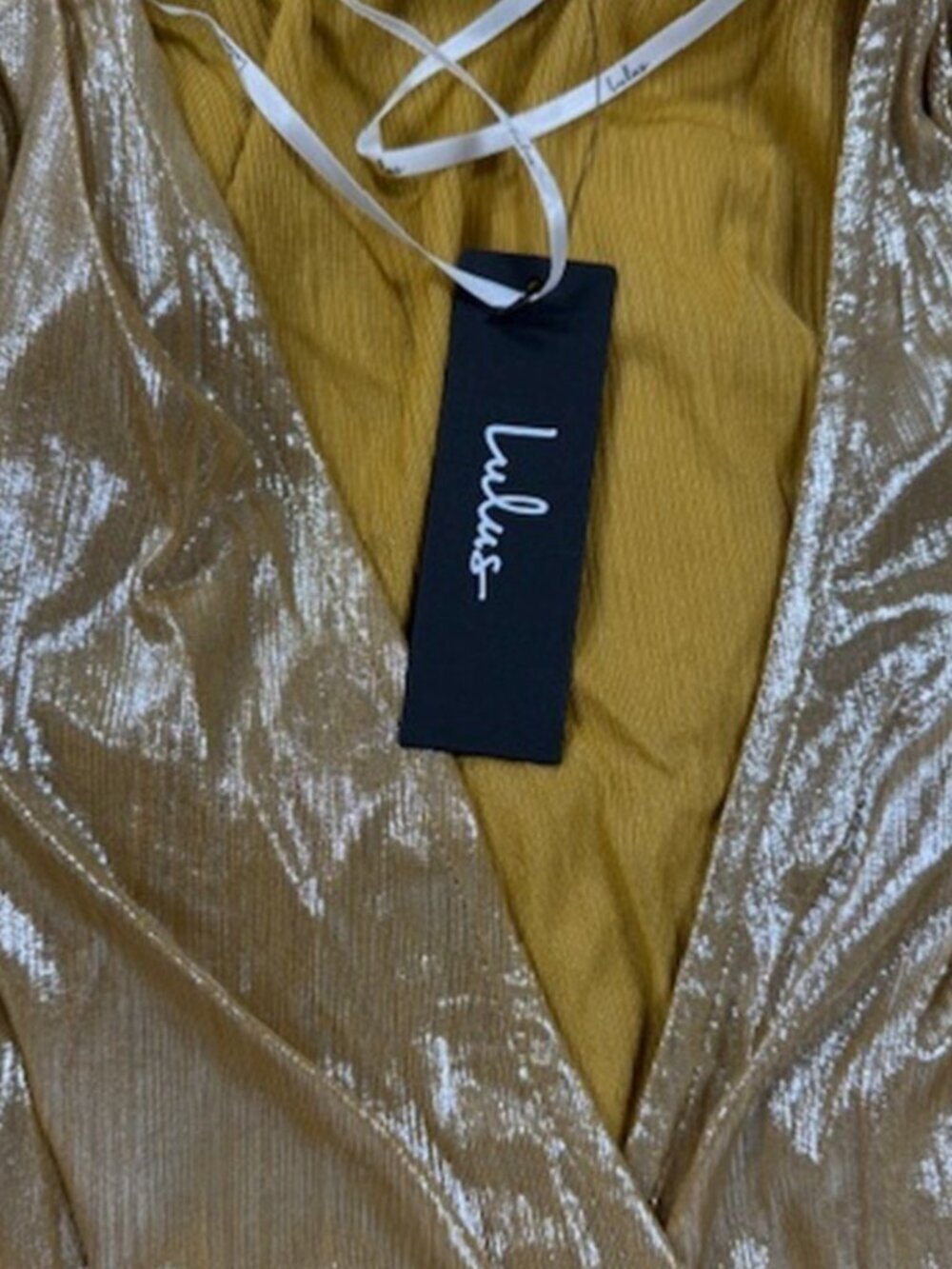 Lulus Shining Beauty Metallic Gold Long Sleeve Top NWT - Picture 6 of 9